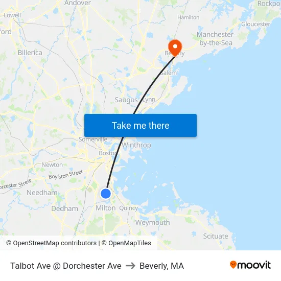 Talbot Ave @ Dorchester Ave to Beverly, MA map