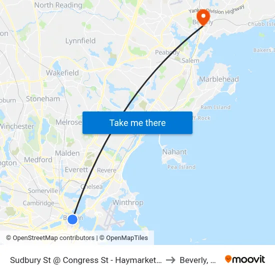 Sudbury St @ Congress St - Haymarket Sta to Beverly, MA map