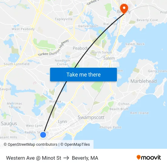 Western Ave @ Minot St to Beverly, MA map