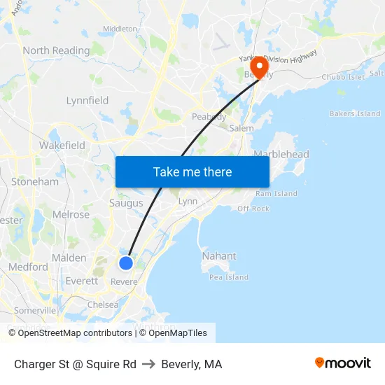 Charger St @ Squire Rd to Beverly, MA map
