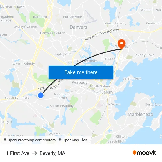 1 First Ave to Beverly, MA map