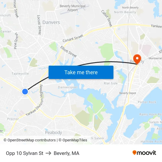 Opp 10 Sylvan St to Beverly, MA map