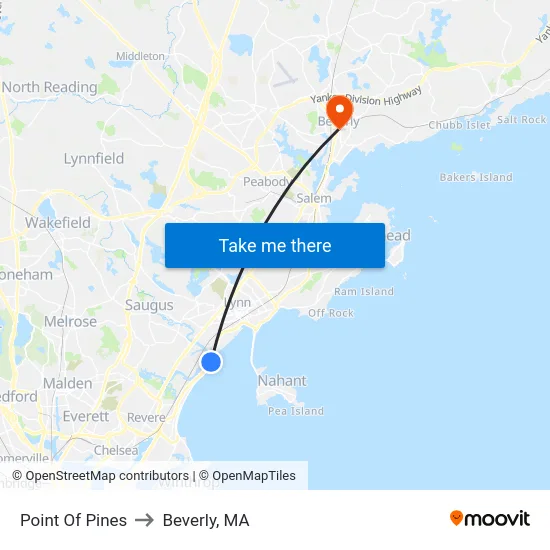 Point Of Pines to Beverly, MA map