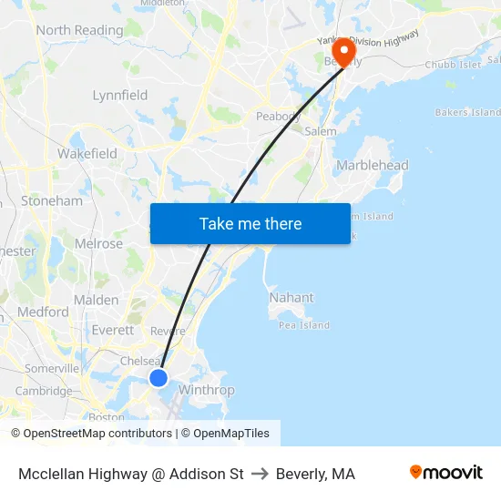 Mcclellan Highway @ Addison St to Beverly, MA map