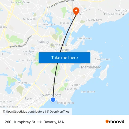 260 Humphrey St to Beverly, MA map