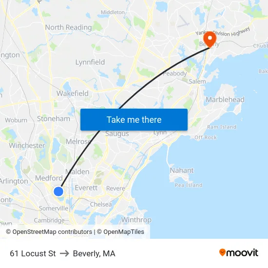 61 Locust St to Beverly, MA map