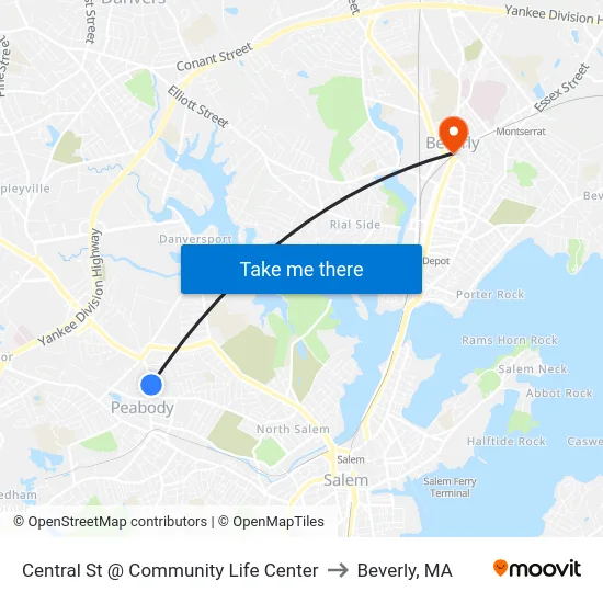 Central St @ Community Life Center to Beverly, MA map