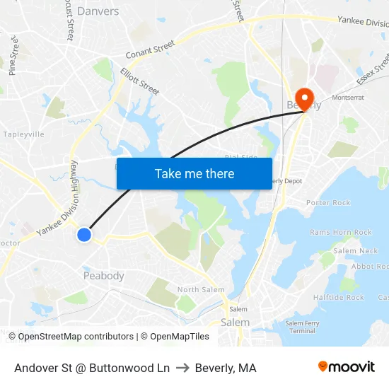 Andover St @ Buttonwood Ln to Beverly, MA map