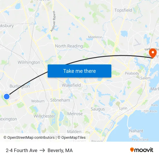 2-4 Fourth Ave to Beverly, MA map