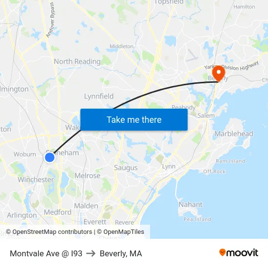 Montvale Ave @ I93 to Beverly, MA map