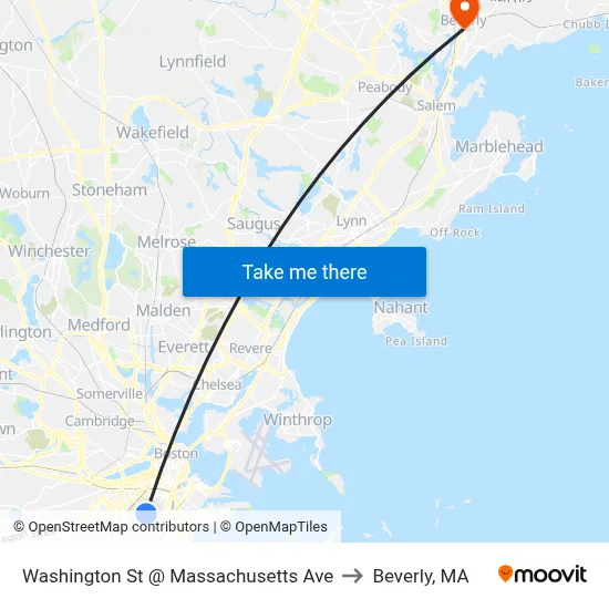 Washington St @ Massachusetts Ave to Beverly, MA map