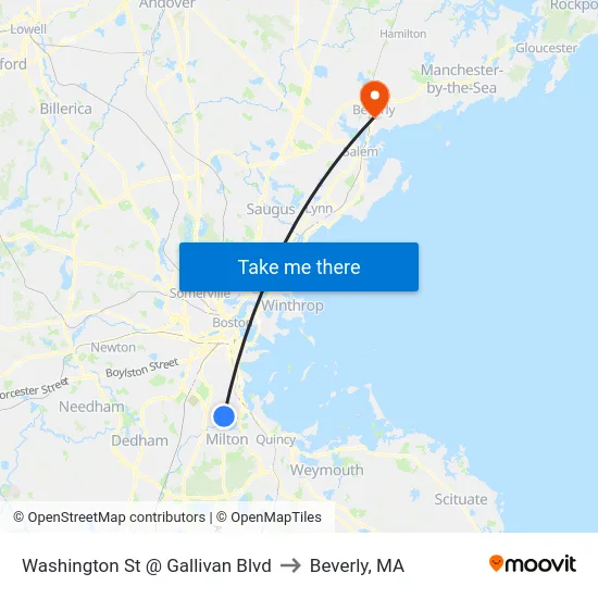 Washington St @ Gallivan Blvd to Beverly, MA map
