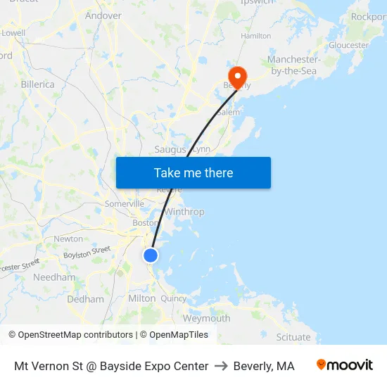 Mt Vernon St @ Bayside Expo Center to Beverly, MA map
