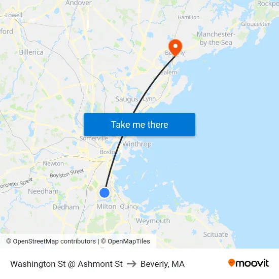 Washington St @ Ashmont St to Beverly, MA map