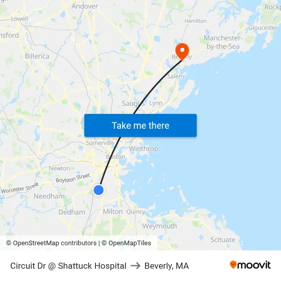Circuit Dr @ Shattuck Hospital to Beverly, MA map