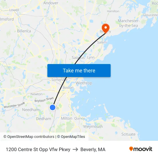 1200 Centre St Opp Vfw Pkwy to Beverly, MA map