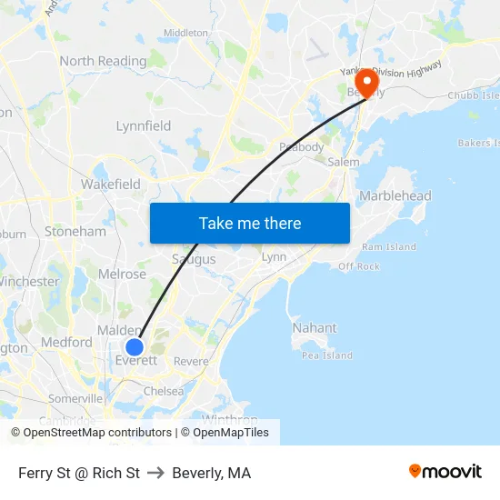 Ferry St @ Rich St to Beverly, MA map