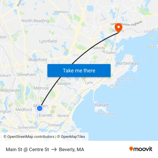 Main St @ Centre St to Beverly, MA map