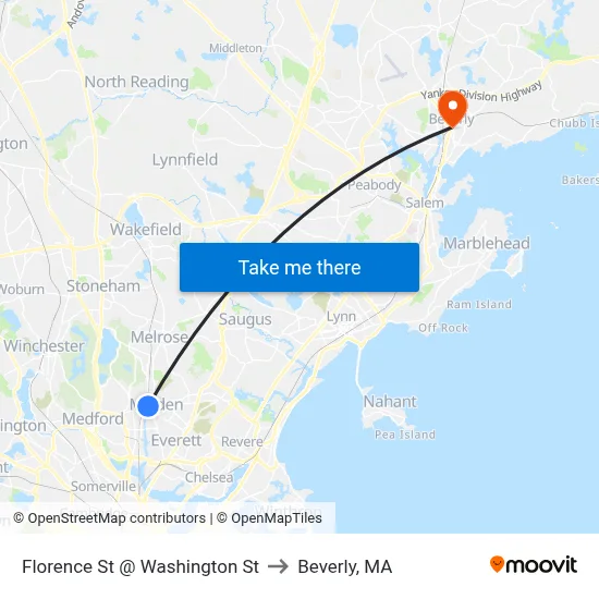 Florence St @ Washington St to Beverly, MA map