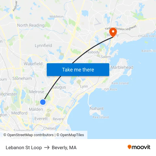 Lebanon St Loop to Beverly, MA map