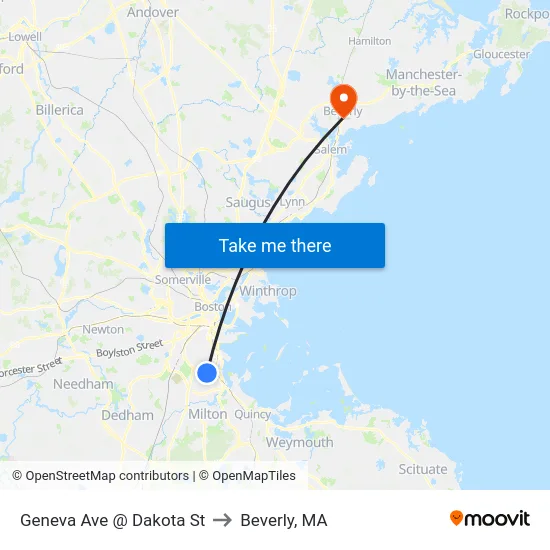 Geneva Ave @ Dakota St to Beverly, MA map