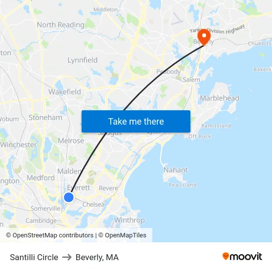 Santilli Circle to Beverly, MA map