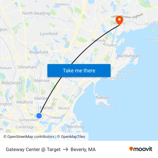 Gateway Center @ Target to Beverly, MA map