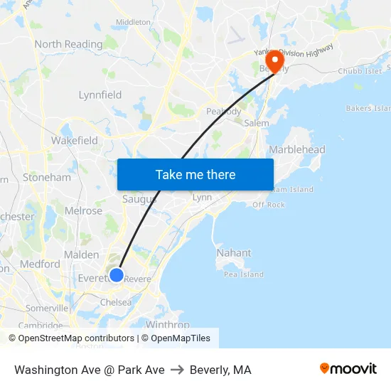 Washington Ave @ Park Ave to Beverly, MA map