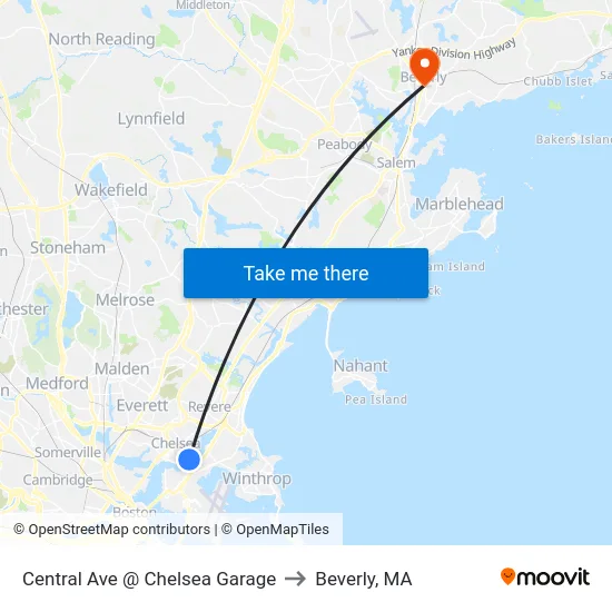 Central Ave @ Chelsea Garage to Beverly, MA map