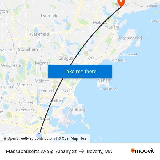 Massachusetts Ave @ Albany St to Beverly, MA map
