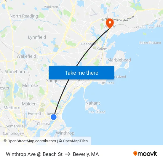 Winthrop Ave @ Beach St to Beverly, MA map