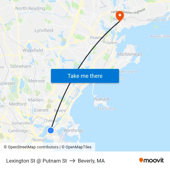 Lexington St @ Putnam St to Beverly, MA map