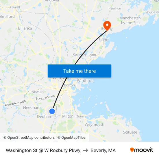 Washington St @ W Roxbury Pkwy to Beverly, MA map