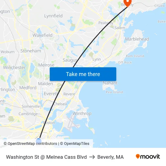 Washington St @ Melnea Cass Blvd to Beverly, MA map