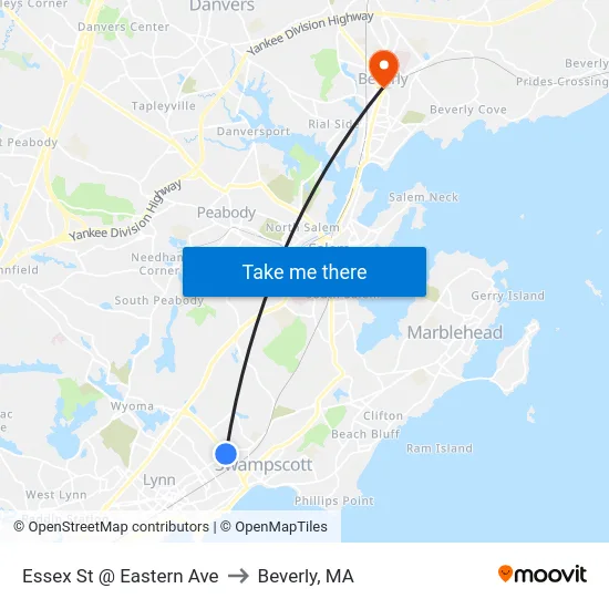 Essex St @ Eastern Ave to Beverly, MA map