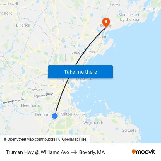 Truman Hwy @ Williams Ave to Beverly, MA map