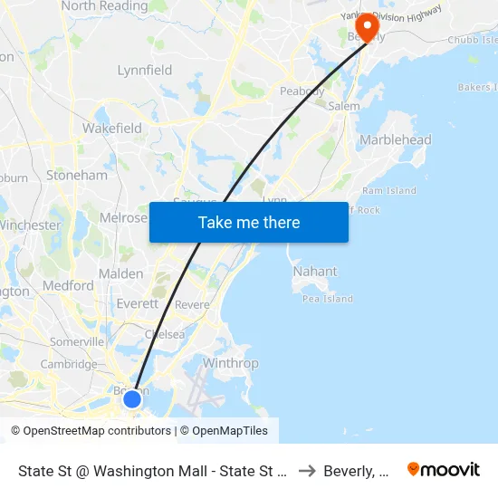 State St @ Washington Mall - State St Sta to Beverly, MA map