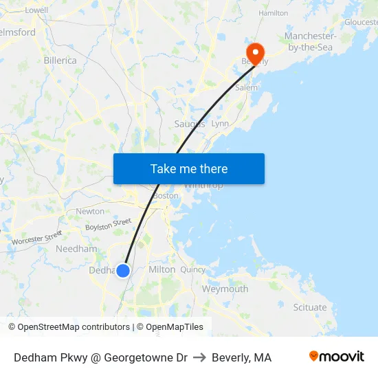 Dedham Pkwy @ Georgetowne Dr to Beverly, MA map
