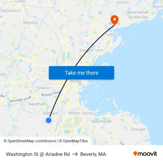 Washington St @ Ariadne Rd to Beverly, MA map