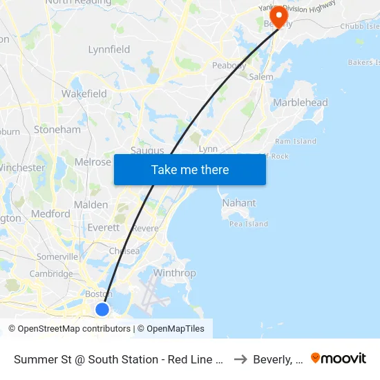 Summer St @ South Station - Red Line Entrance to Beverly, MA map