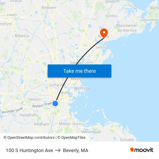 100 S Huntington Ave to Beverly, MA map