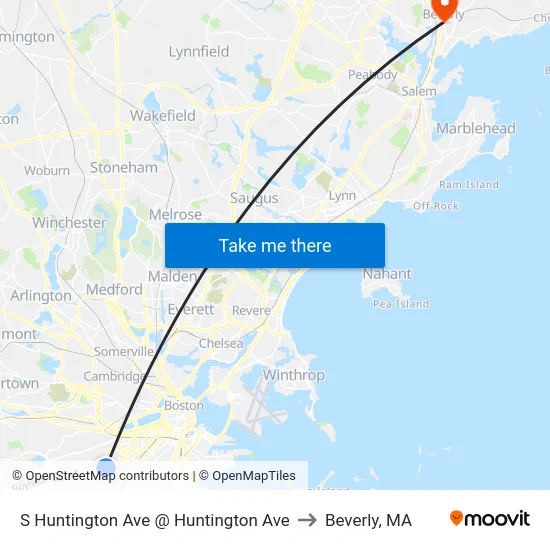 S Huntington Ave @ Huntington Ave to Beverly, MA map