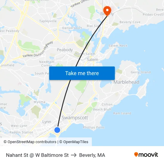 Nahant St @ W Baltimore St to Beverly, MA map