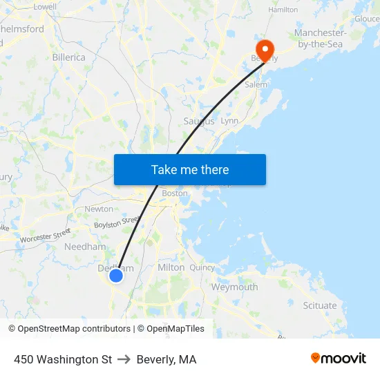 450 Washington St to Beverly, MA map