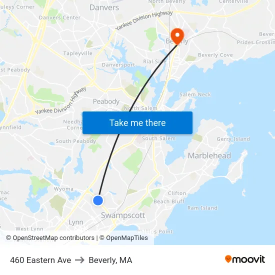 460 Eastern Ave to Beverly, MA map