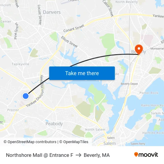 Northshore Mall @ Entrance F to Beverly, MA map