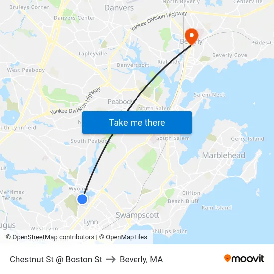 Chestnut St @ Boston St to Beverly, MA map