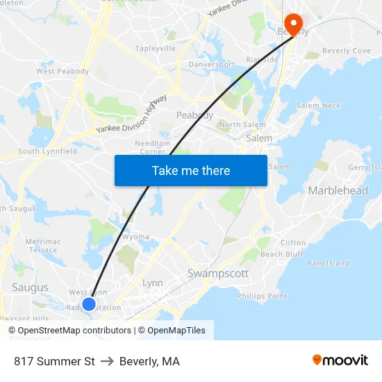 817 Summer St to Beverly, MA map