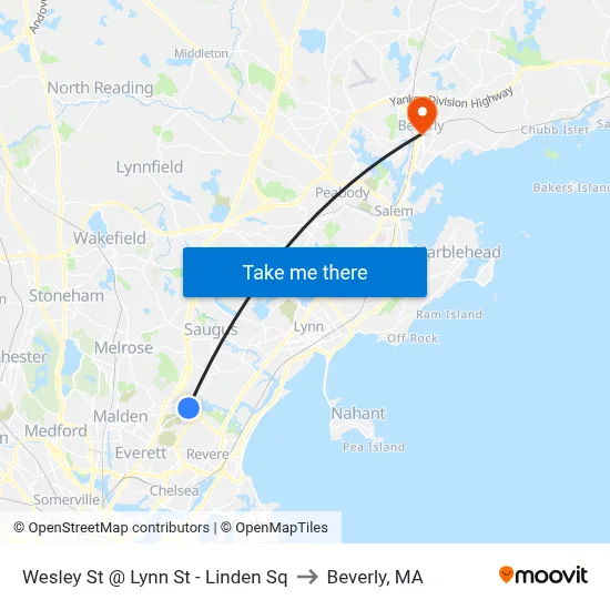 Wesley St @ Lynn St - Linden Sq to Beverly, MA map
