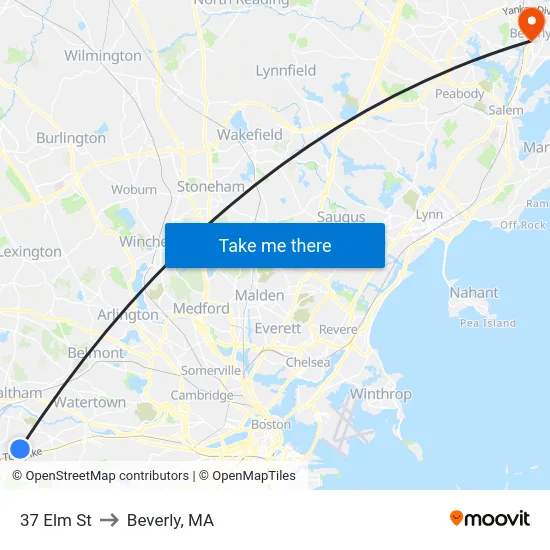 37 Elm St to Beverly, MA map